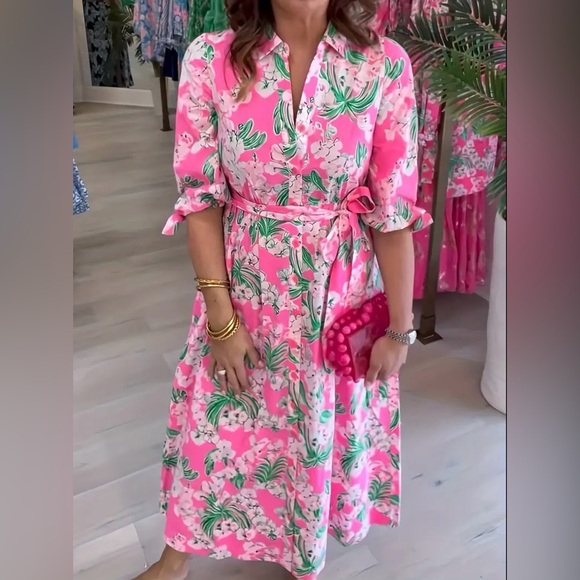 Amrita Midi Shirt Dress XXL Roxie Pink Worth A Look - Picture 5 of 7